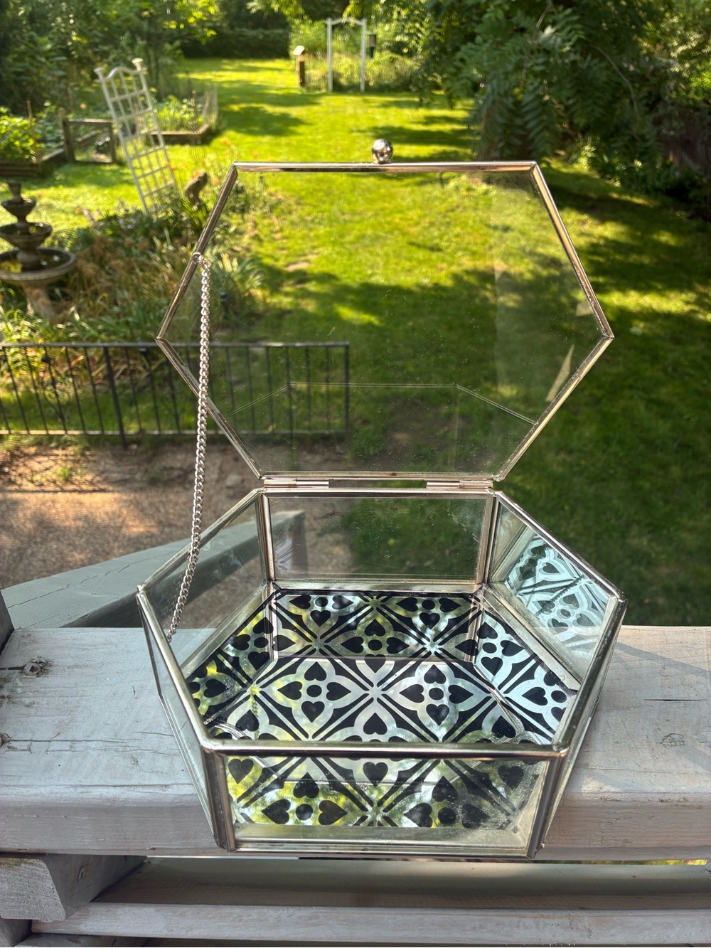 Cynthia Rowley Hexagonal Glass Jewelry Trinket Box
